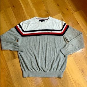 Tommy Hilfiger Large Classic Knit Crewneck Sweater. Red/Gray/Navy/White, Cotton
